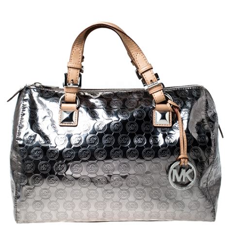 michael kors metallic silver grayson satchel|Michael Kors grayson large satchel.